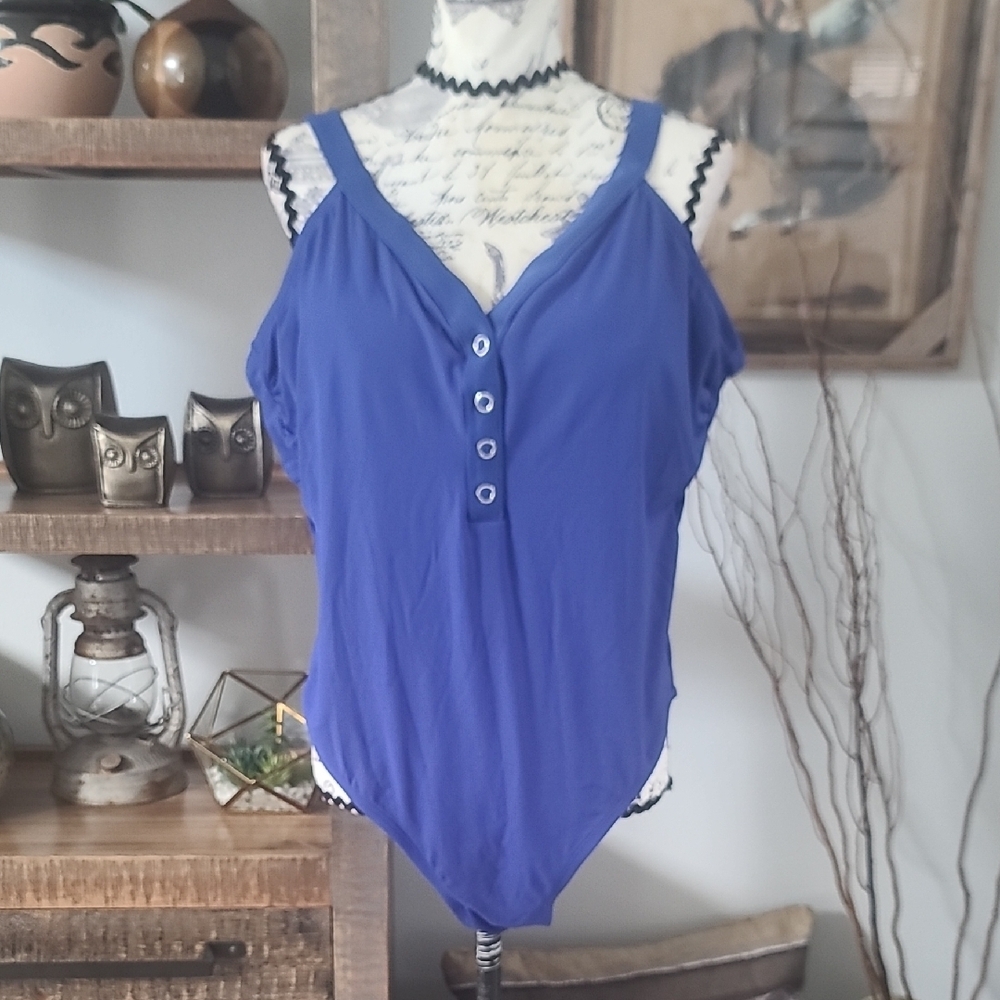 Xhilaration Women’s Blue Button-Front One Piece Swim Suit